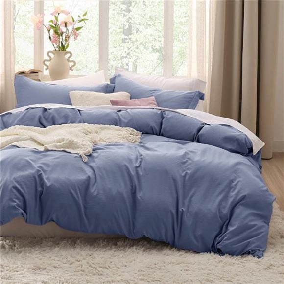 Blue Duvet Cover Queen Size - Soft Prewashed Queen Duvet Cover Set 3 Pieces - Picture 1 of 6